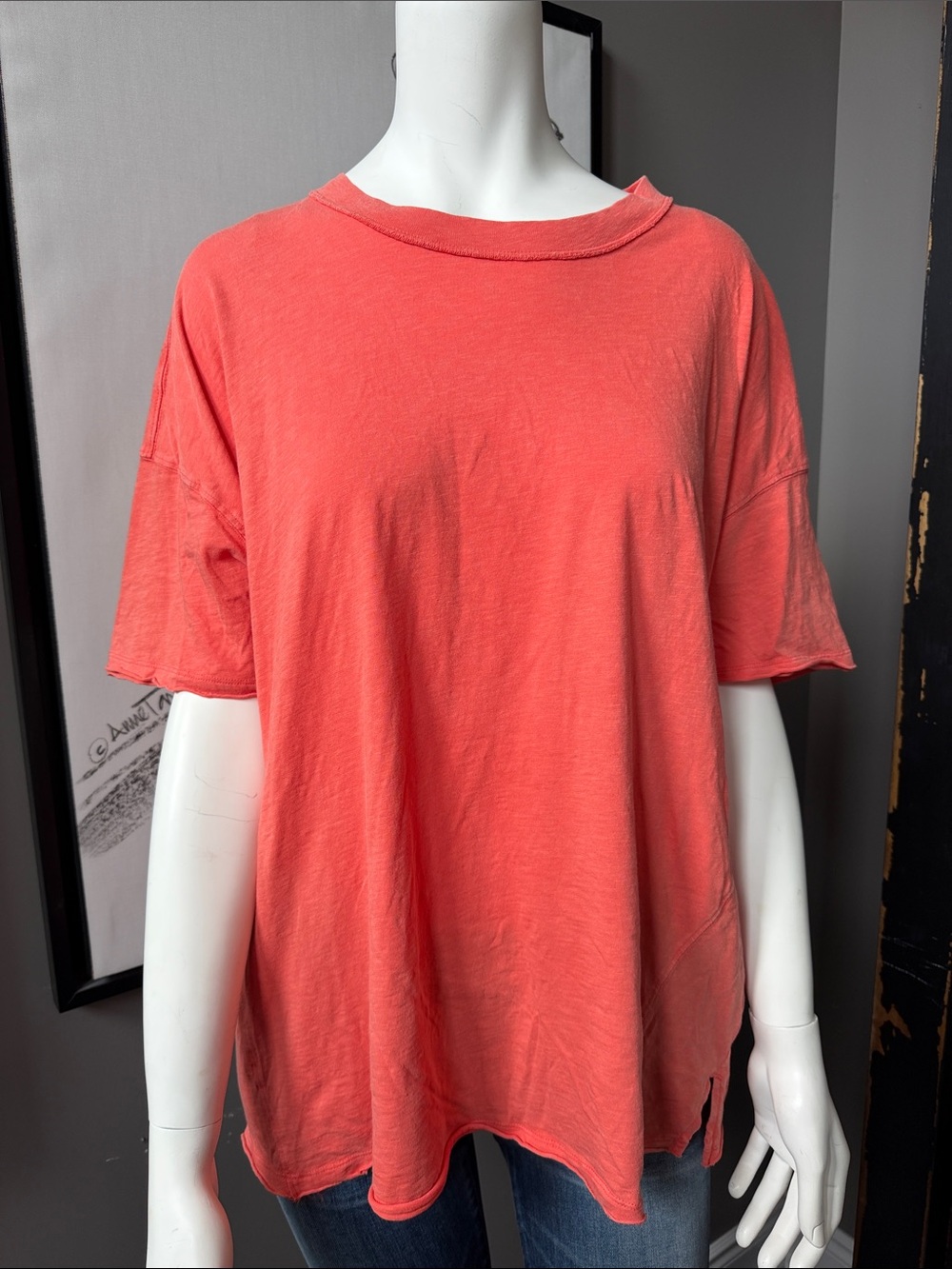 aerie Coral Oversized Short-Sleeve Crewneck Tee